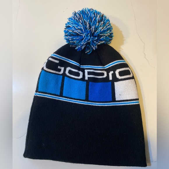 Gopro Camera Toque Adult One Size Black Blue 100% Acrylic Pom - Picture 1 of 2